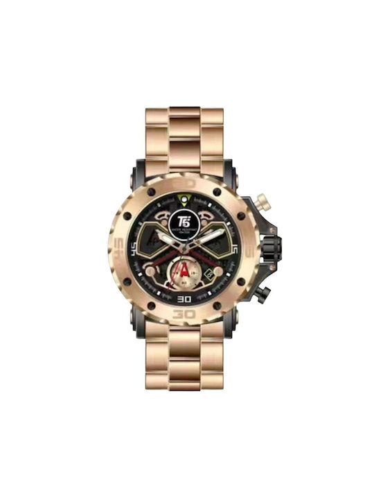 T5 Watch Chronograph Battery with Pink Gold Metal Bracelet