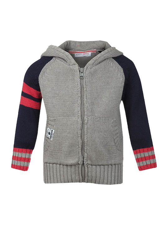 Minoti Kids Cardigan Knitted with Hood Gray