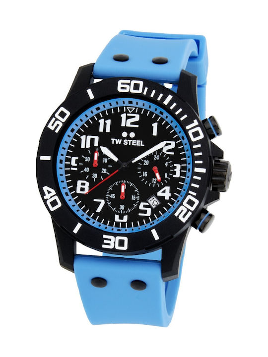 TW Steel Herrenuhr Chronograph Batterie mit Blau Kautschukarmband