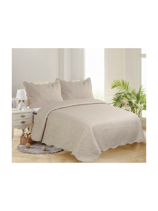 Silk Fashion Set Coverlet Queen Size Camel 220x240cm 3pcs