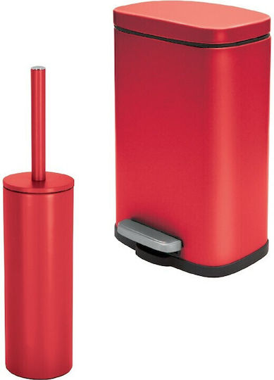 Spirella Metallic Toilet Brush and Basket Set Soft Close 5lt Red Spirella Metallic Toilet Brush and Basket Set Soft Close 5lt Red