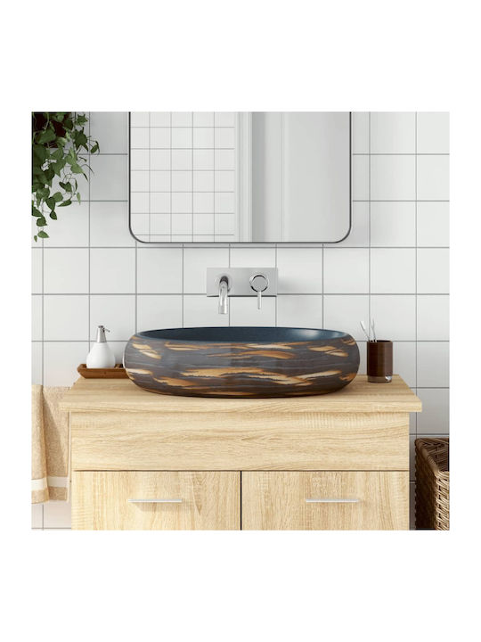 vidaXL Vessel Sink Ceramic 59x40x15cm Brown and Blue