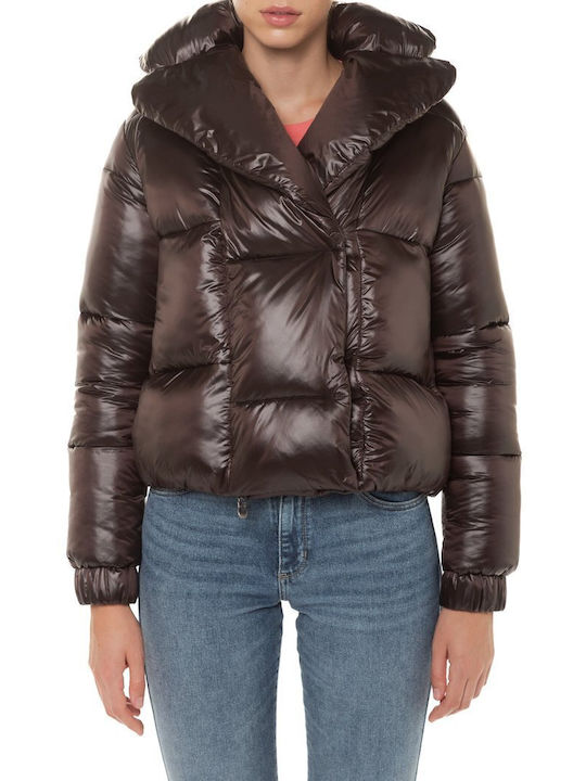 Save The Duck Women's Short Puffer Jacket for Winter Brown