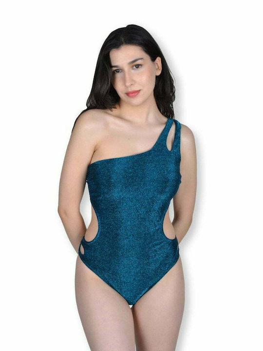 Sun One-Piece Swimsuit with Cutouts & One Shoulder Petrol