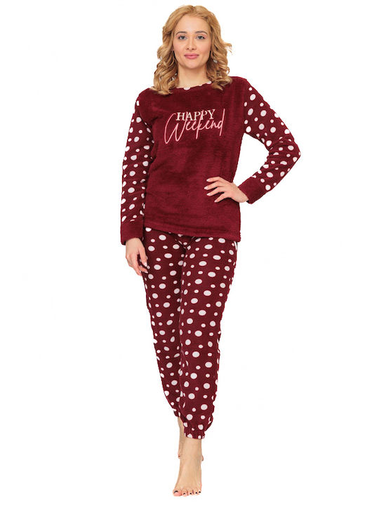 SNC Homewear Winter Women's Pyjama Set Fleece Burgundy