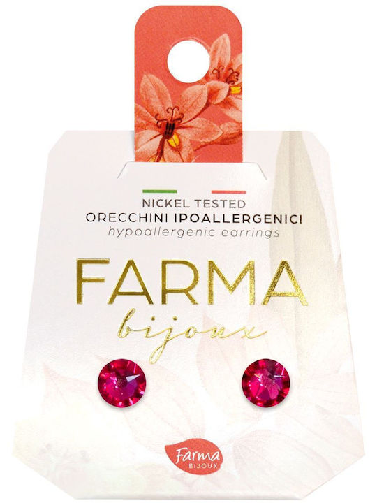 Farma Bijoux Σκουλαρίκια Επιχρυσωμένα με Πέτρες Φούξια