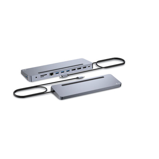 i-tec USB-C Stație de andocare cu HDMI/DisplayPort 4K PD Ethernet și conexiune 3 monitoare Gri (C31FLAT2PDPRO)