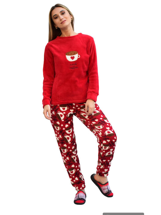 Caress Winter Damen Pyjama-Set Rot