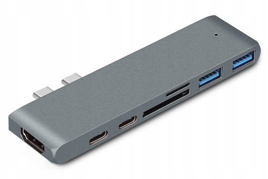 USB-C dublu Stație de andocare cu HDMI 4K PD Gri (CO2-0118)