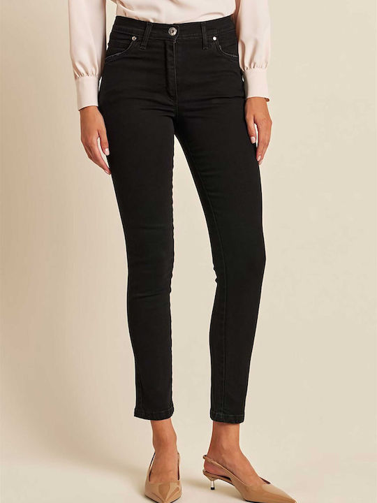 High Waist Women's Jean Trousers in Slim Fit Black