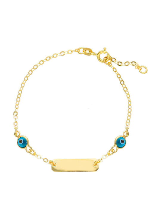 Mentzos Kids Bracelet ID from Gold 9K with Evil Eye