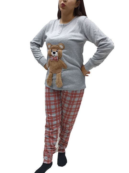 Join Χειμερινό Βαμβακερό Γυναικείο Παντελόνι Πιτζάμας Γκρί