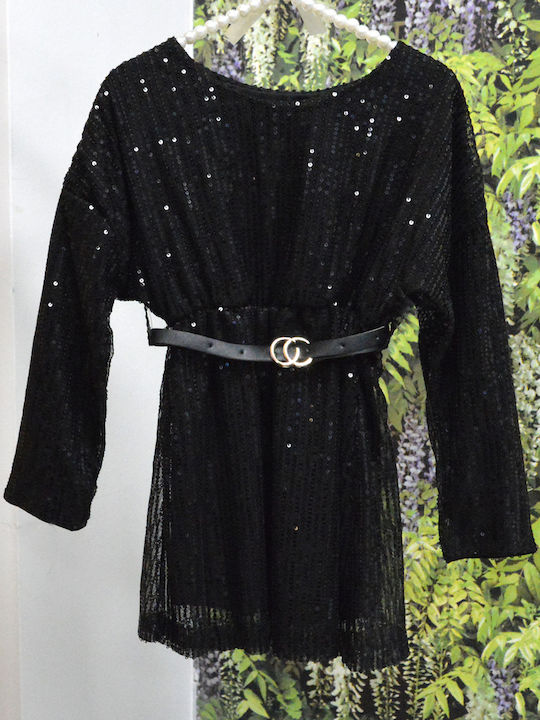 Kinderkleid Langärmelig mit Pailletten Set mit Accessoires Black