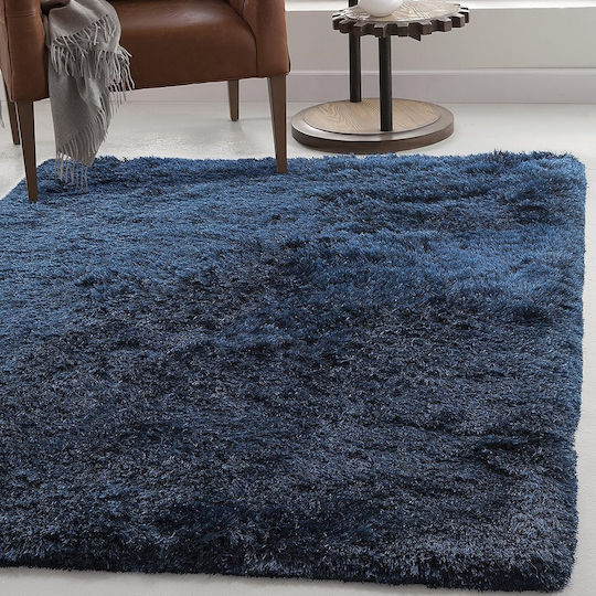 Saray Home Supreme Teppich Rechteckig Zottelig Synthetisch,Polyester/Cotton/Leather Blue