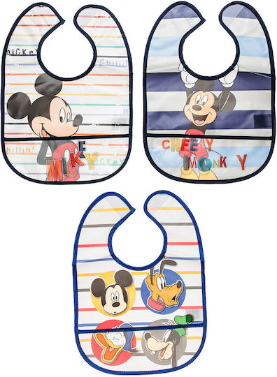 Alouette Mickey Mouse Αδιάβροχη Σαλιάρα Υφασμάτινη με Αυτοκόλλητο με Τσέπη Πολύχρωμη για 6 m+ 3τμχ