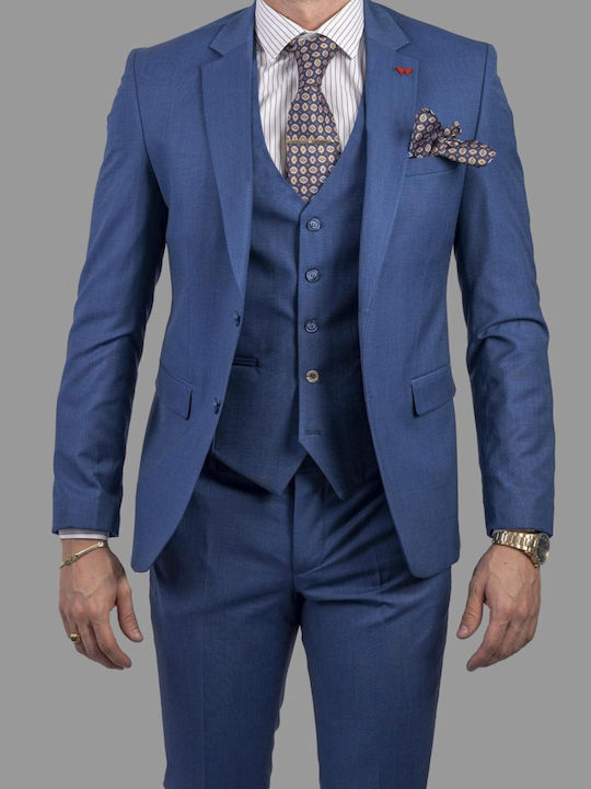 Dezign Men's Suit with Vest BLUE