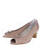 Δερμάτινες Peep Toe Γόβες Μπεζ