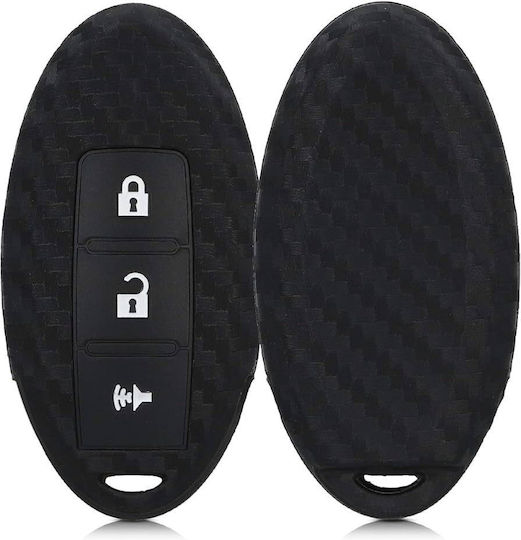 Silicone Car Key Cover Case with 3 Buttons for Nissan Black