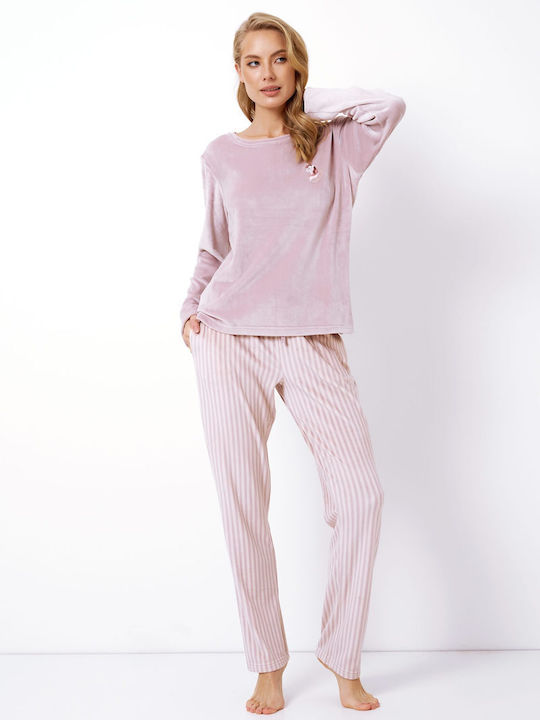 Aruelle Winter Damen Pyjama-Set Samt Rosa Lunna