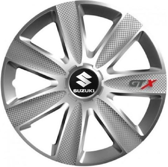 Versaco Set Capace de Roți Auto Carbon Gtx Compatibilitate Suzuki 4 Bucăți 15 Argintii
