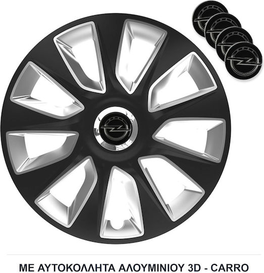 Versaco Комплект тапи за колела на автомобил Stratos Rc с Марка Опел 4бр 14" Черен