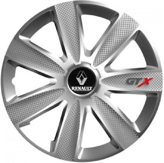 Versaco Car Hubcap Set Carbon Gtx with Renault Emblem 14" 4pcs Silver