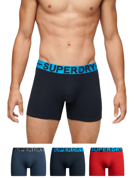 Superdry Boxeri pentru bărbați DARK INDIGO BLUE MARL 3Pachet