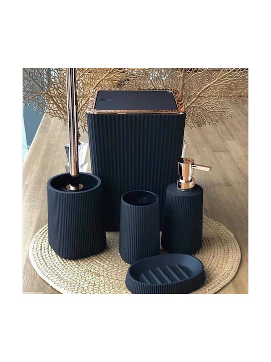 Plastic Bathroom Accessory Set Black 5pcs