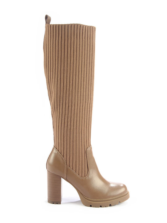 Damenstiefel mit hohem Absatz Beige