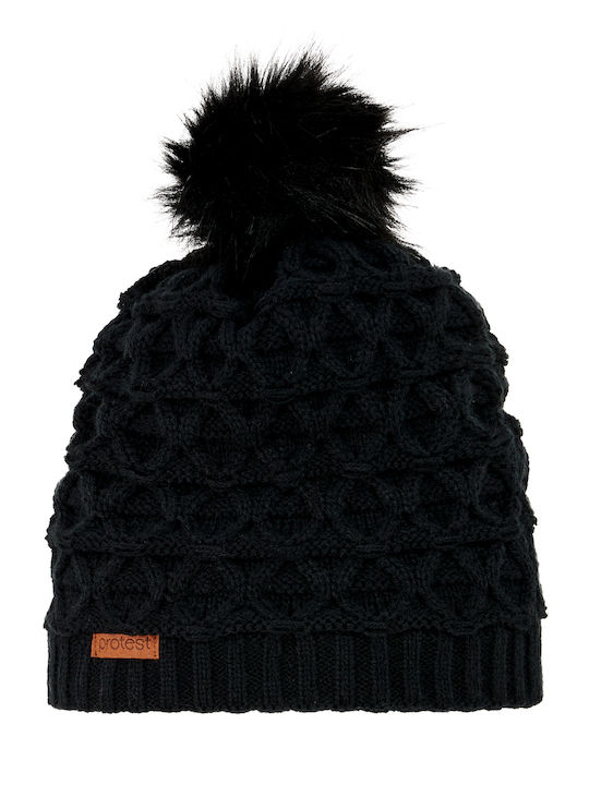 Pom Pom Beanie Fleece Beanie Knitted in Black color