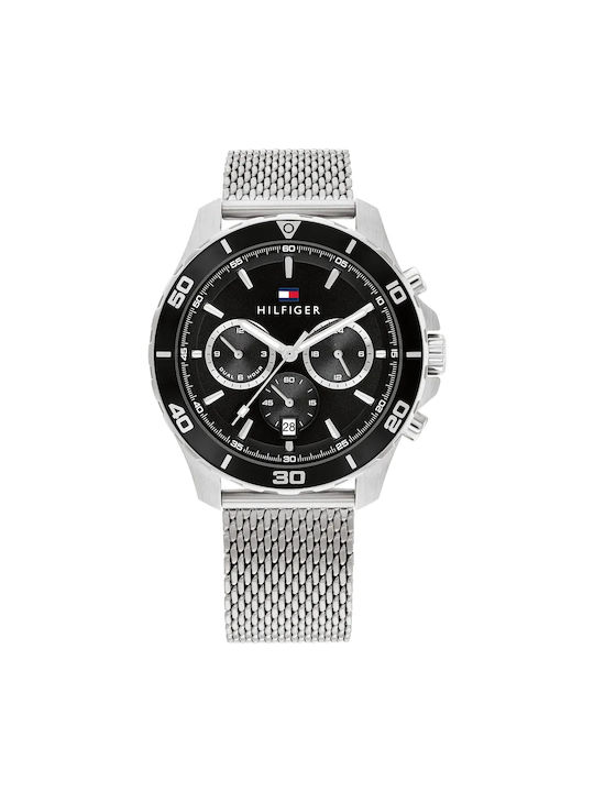 Tommy Hilfiger Uhr Chronograph Batterie mit Silber Metallarmband