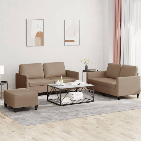 Living Room Furniture Set 2-Seater & 2-Seater & Stool Cappuccino