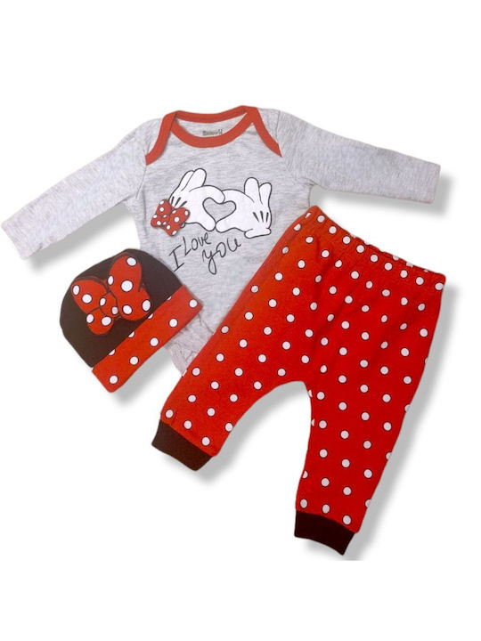 Babydom Baby Bodysuit Set with Pants RED