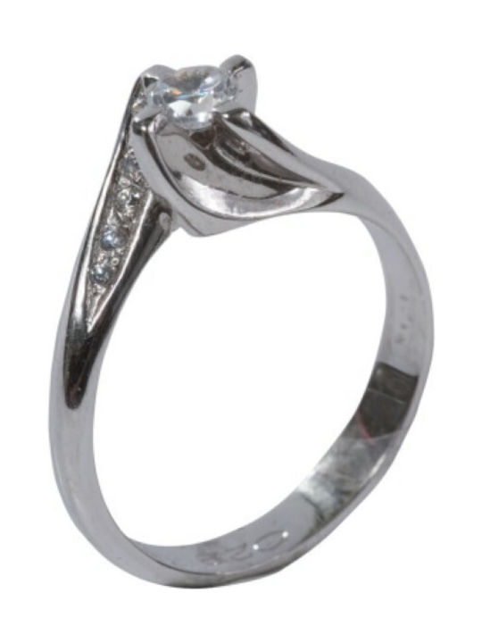 Einzelner Steine Ring Aus Weißgold 14K