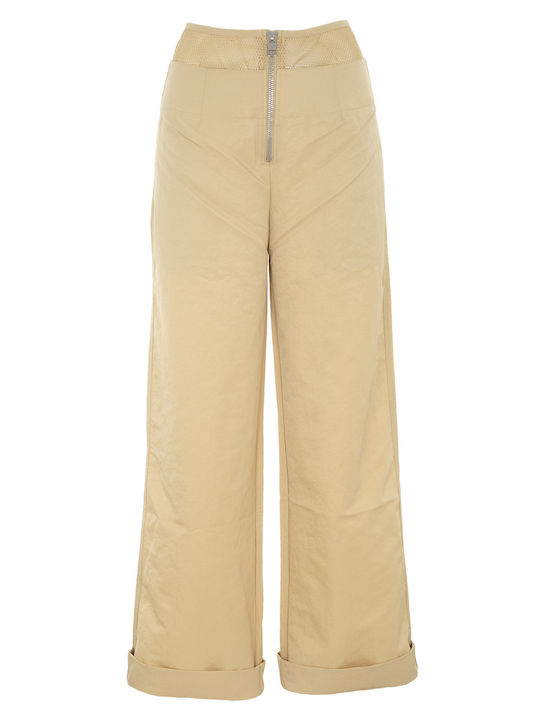 Damen Hoch tailliert Stoff Hose Beige