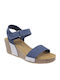 Pitillos Women's Leather Ankle Strap Platforms Blue