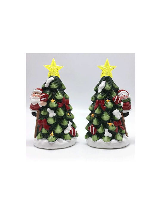 Christmas Decorative Illuminated Ceramic Tree 15.5cm Battery 2pcs