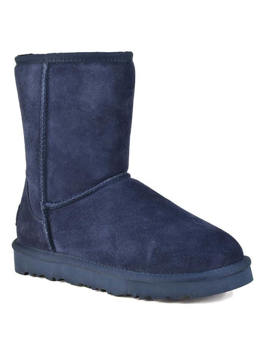 Izy Leather Women's Boots with Fur Blue