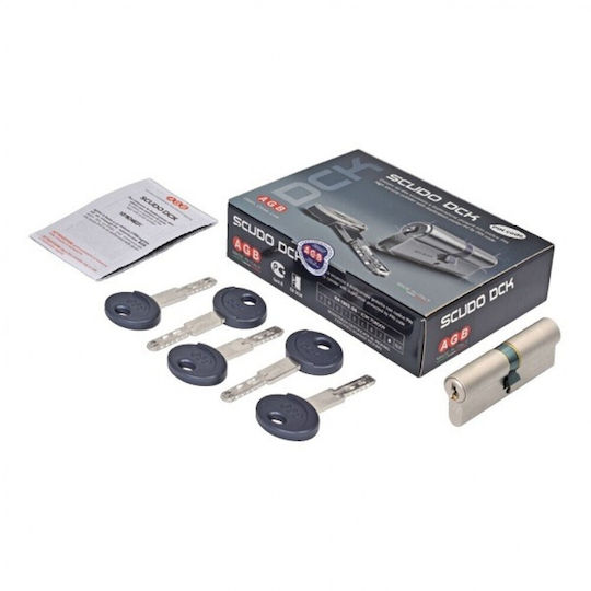 AGB Lock Cylinder Security Scudo 80mm (30-50) with 5 Keys Silver