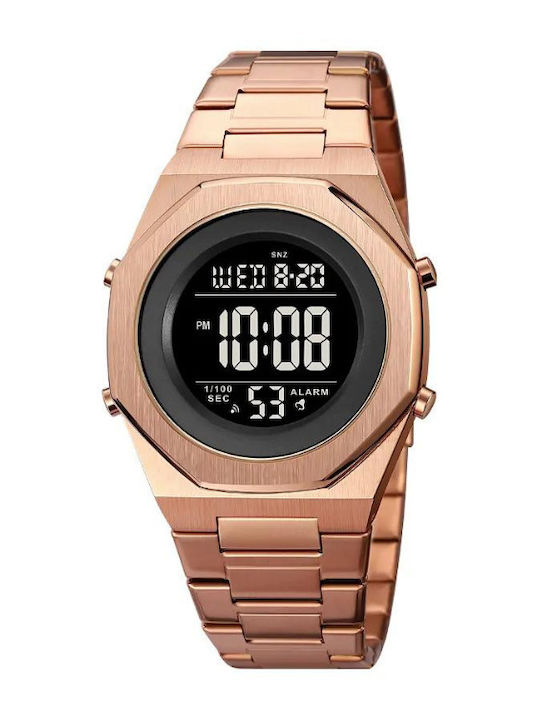 Skmei Digital Men's Watch 40mm Chronograph Battery with Metal Bracelet Rose Gold/Black
