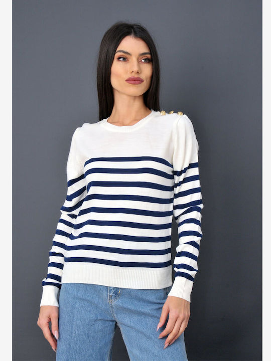Olian Women's Long Sleeve Sweater Striped White/Blue