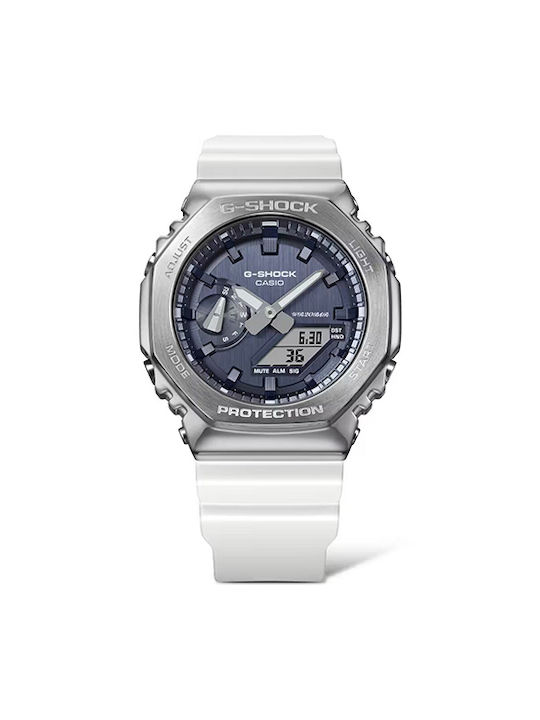 Casio Watch Chronograph with White Rubber Strap