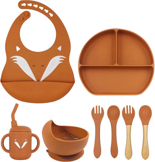 Queen Mother Set De Hrană Din Silicon Cu Bază Antiderapantă Portocalie 6 Piese Pentru 6+ Luni
