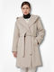 Women's Midi Coat with Belt and Hood Beige
