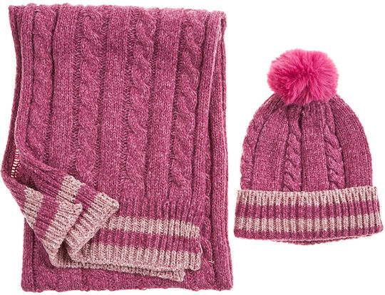 Frauen Set mit Beanie Gestrickt in Fuchsie Farbe