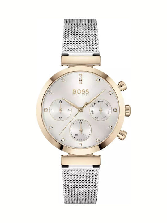 Boss Flawless Γυναικείο Ρολόι 36mm Χρονογράφος Μπαταρίας με Μεταλλικό Μπρασελέ