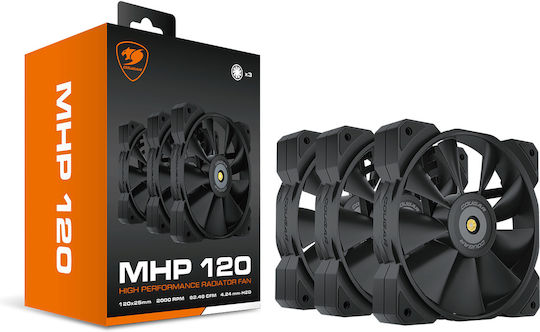 Cougar MHP 120 Case Fans (2000rpm / 82.48cfm) Without LEDs Lighting and Connection 4-Pin PWM Pack of 3