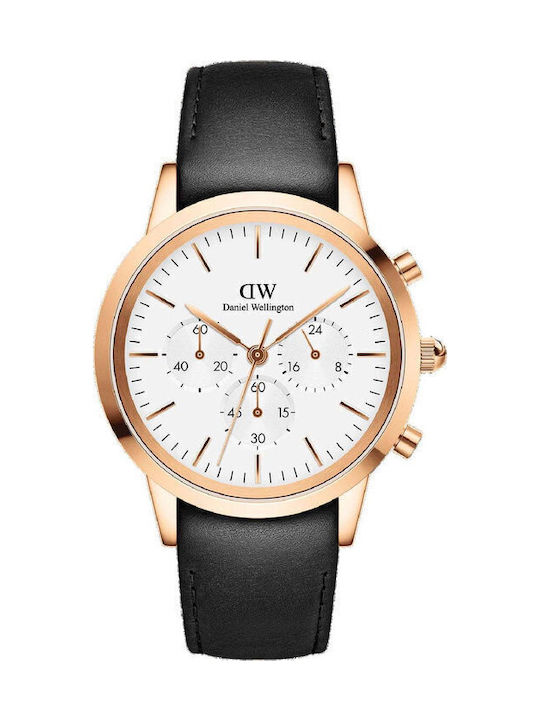 Daniel Wellington Iconic Men's Watch 42mm Chronograph Battery with Black Leather Strap
