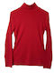 Topaki Damen Bluse Baumwolle Langärmelig Rollkragenpullover Red