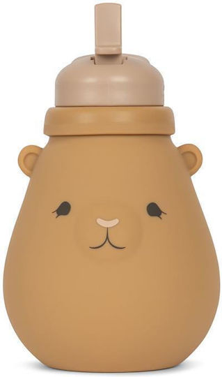 Konges Slojd Teddy Παιδικό Παγούρι Σιλικόνης με Καλαμάκι Almond